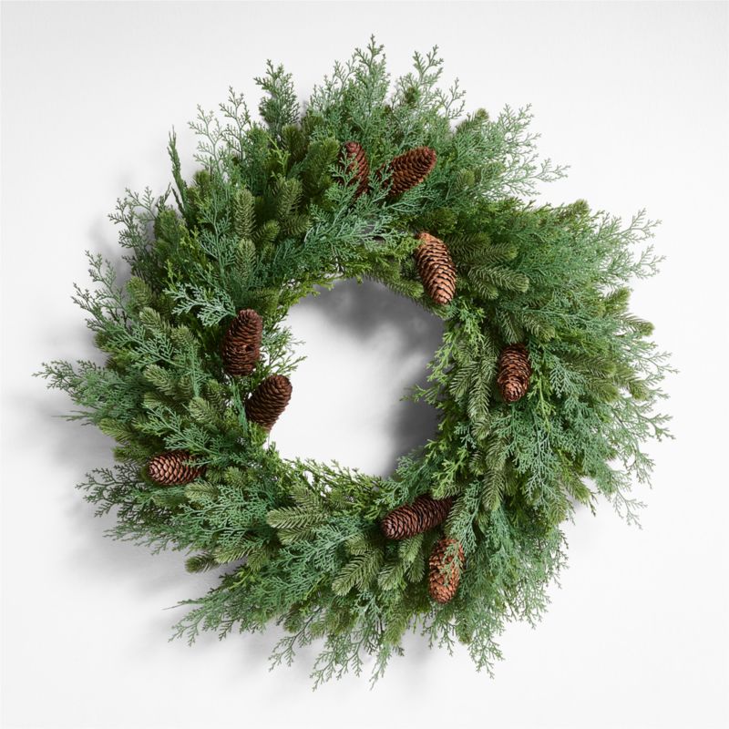 Faux Pinecone and Cedar Pre-Lit Holiday Wreath 28