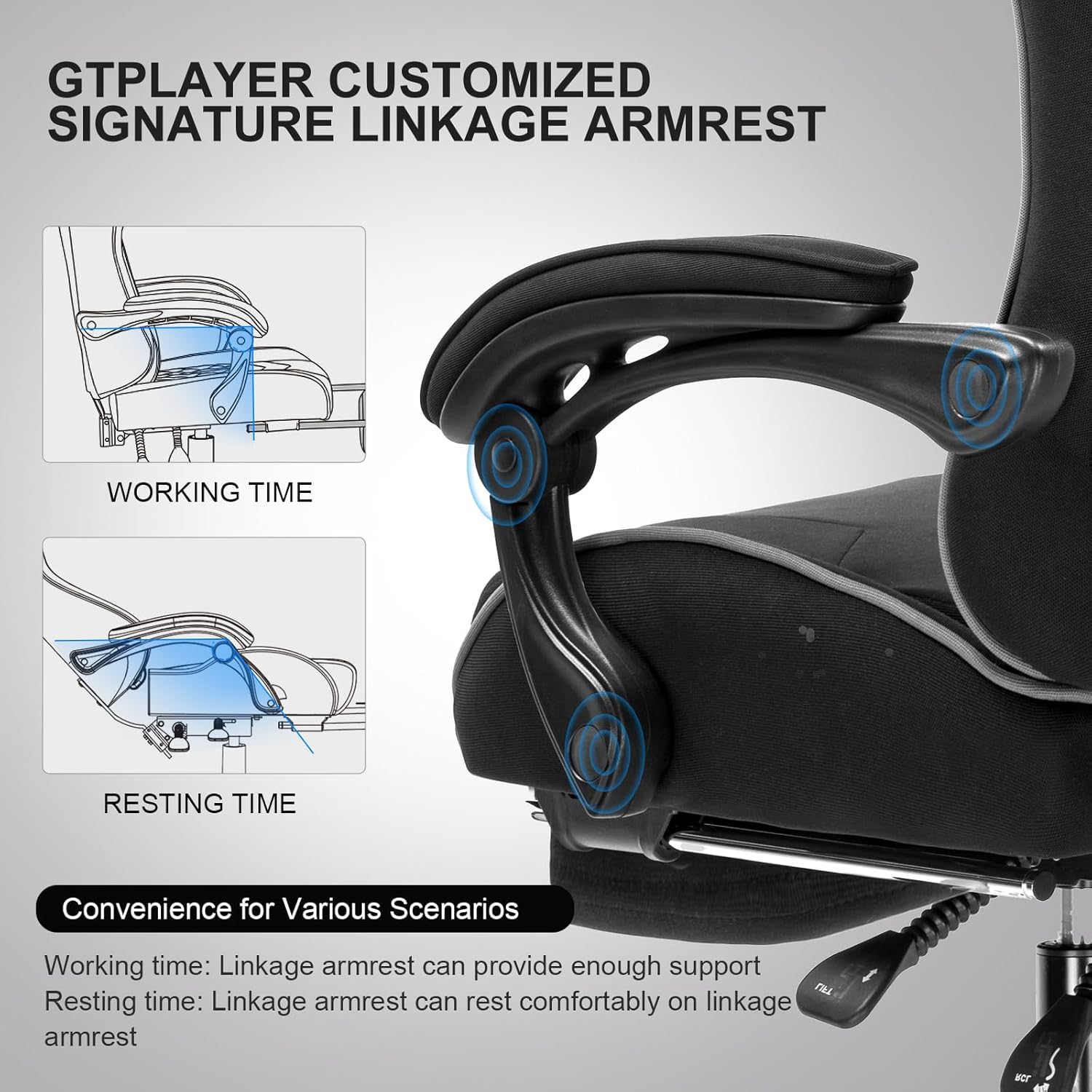 GTPLAYER Gaming Chair, Computer Chair with Footrest and Lumbar Support, Height Adjustable Game Chair with 360 -Swivel Seat and Headrest and for Office or Gaming (White)