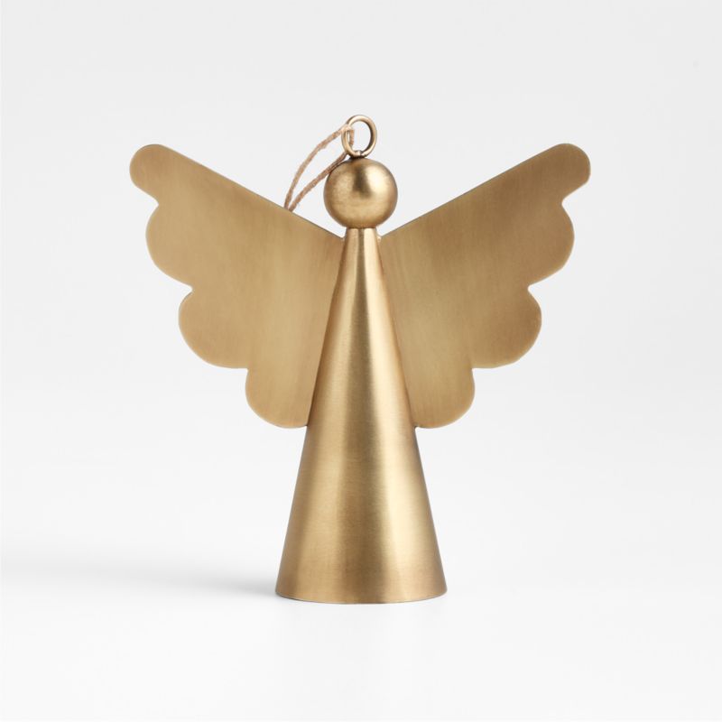 Brass Metal Angel with Scalloped Wing Christmas Tree Ornament