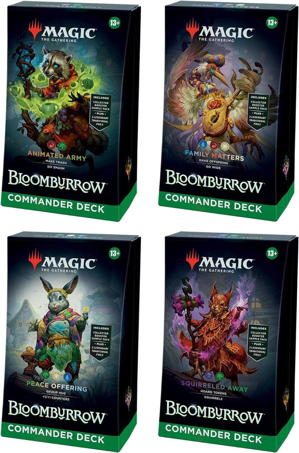 Magic: The Gathering Bloomburrow Commander Deck Bundle �?Includes All 4 Decks (Animated Army  Family Matters  Peace Offering  and Squirreled Away)