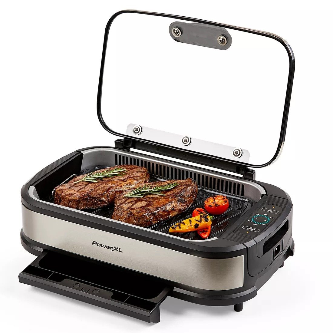 PowerXL Smokeless Grill Pro, Temprd Glass Lid and Turbo Speed Smoke Extractor