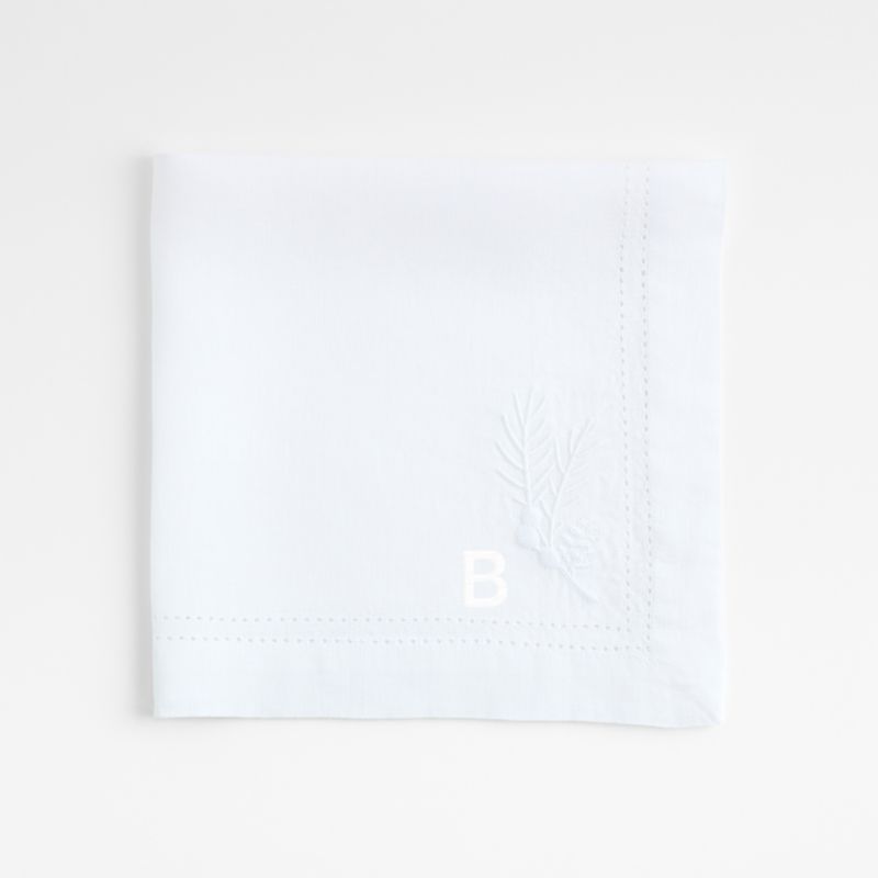 White Embroidered Pinecone EUROPEAN FLAX ™-Certified Linen Dinner Napkin