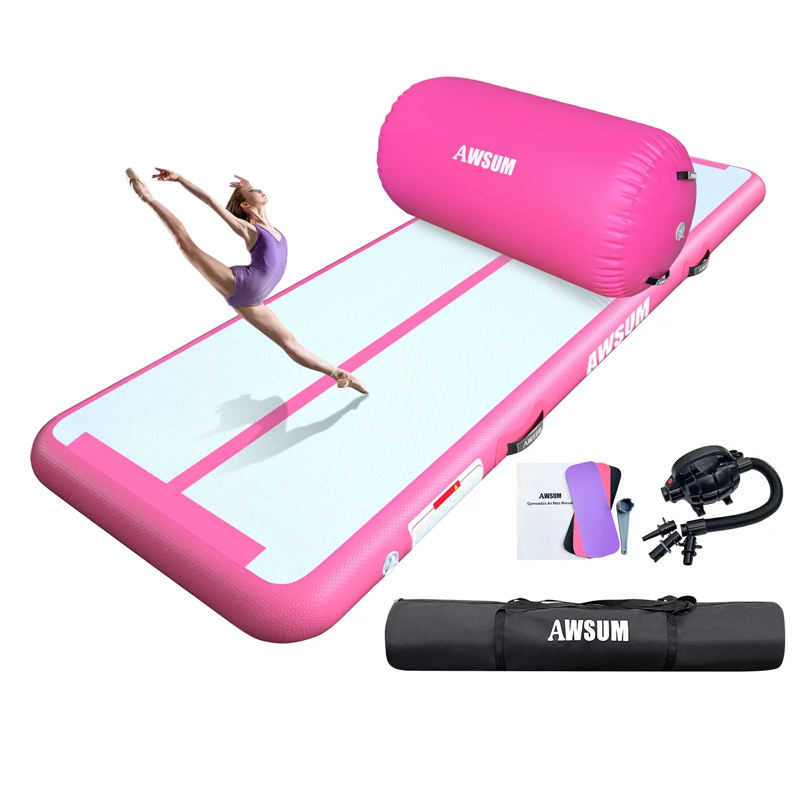 AWSUM Inflatable Air Gymnastics Mat 10 ft 13 ft 16 ft Training mat 4 inches Thick tumble track Air Roller with Electric Pump for Home/Gym