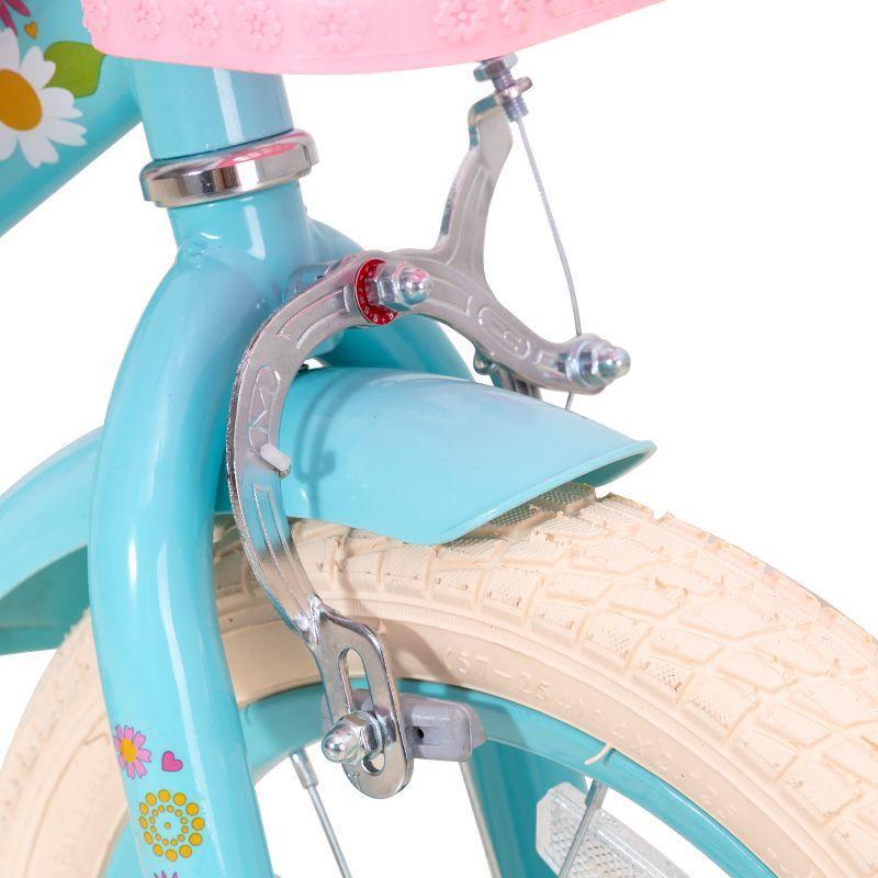 Little Daisy Kids Bike for 4 5 6 7 Years Girls with Handbrake, Children Princess Bicycle with Training Wheels Basket Streamer Toddler Cycle