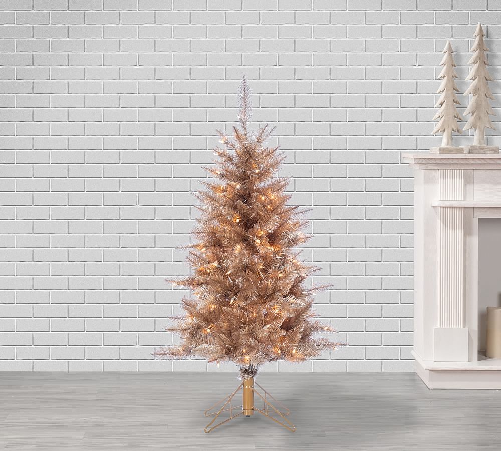 Lit Tuscany Tinsel Faux Christmas Trees