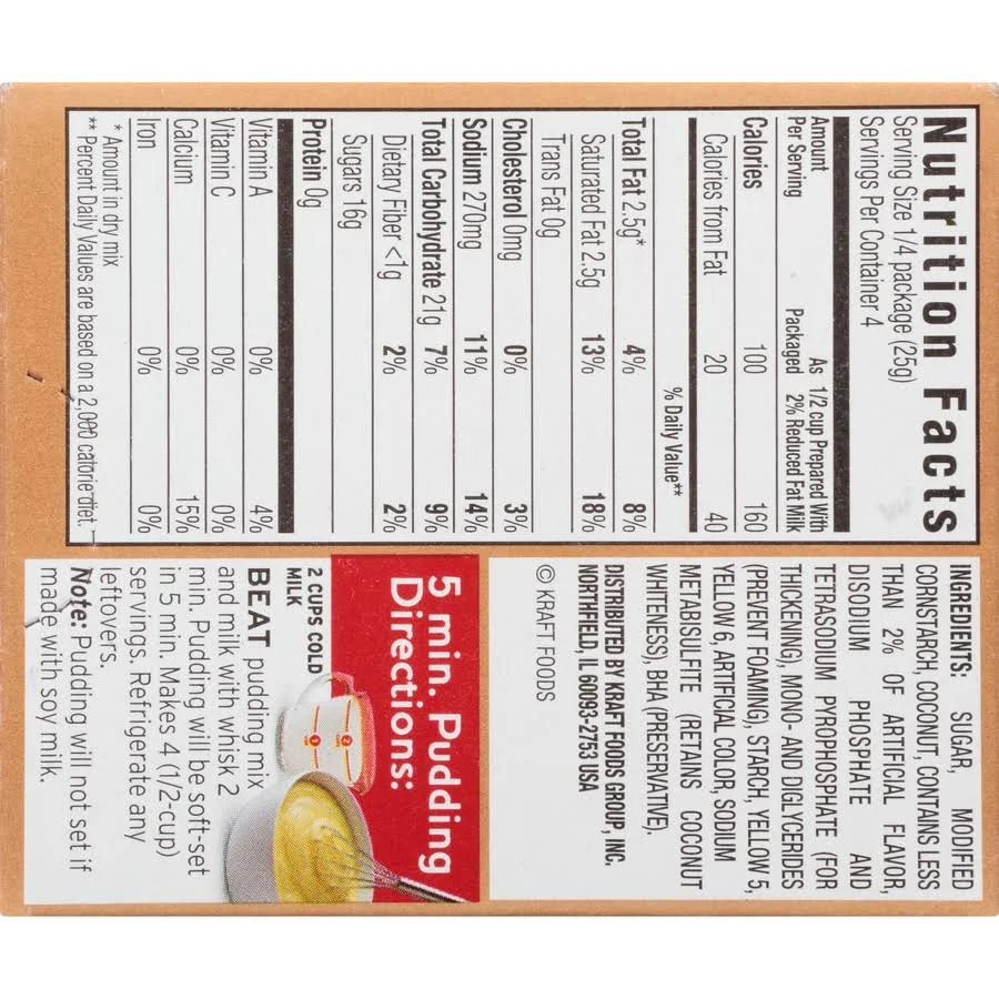 Jell O Pudding & Filling, Instant, Coconut Cream - 3.4 oz