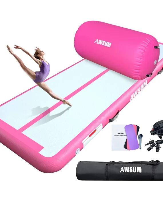 AWSUM Inflatable Air Gymnastics Mat 10 ft 13 ft 16 ft Training mat 4 inches Thick tumble track Air Roller with Electric Pump for Home/Gym