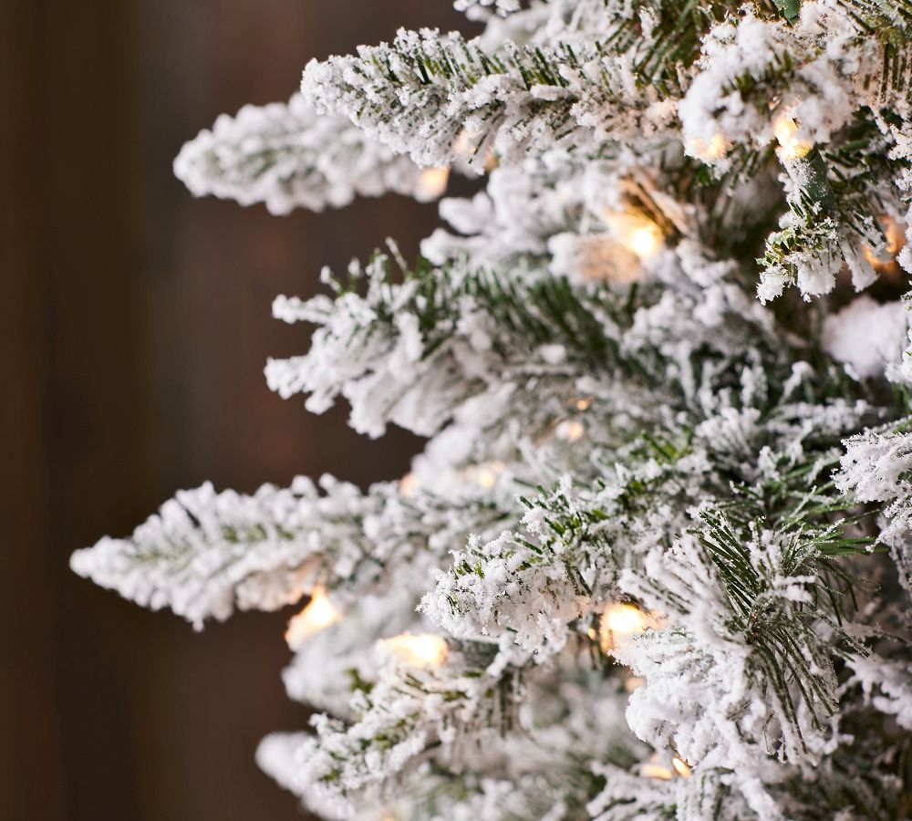 Lit Flocked Pencil Pine Faux Christmas Trees