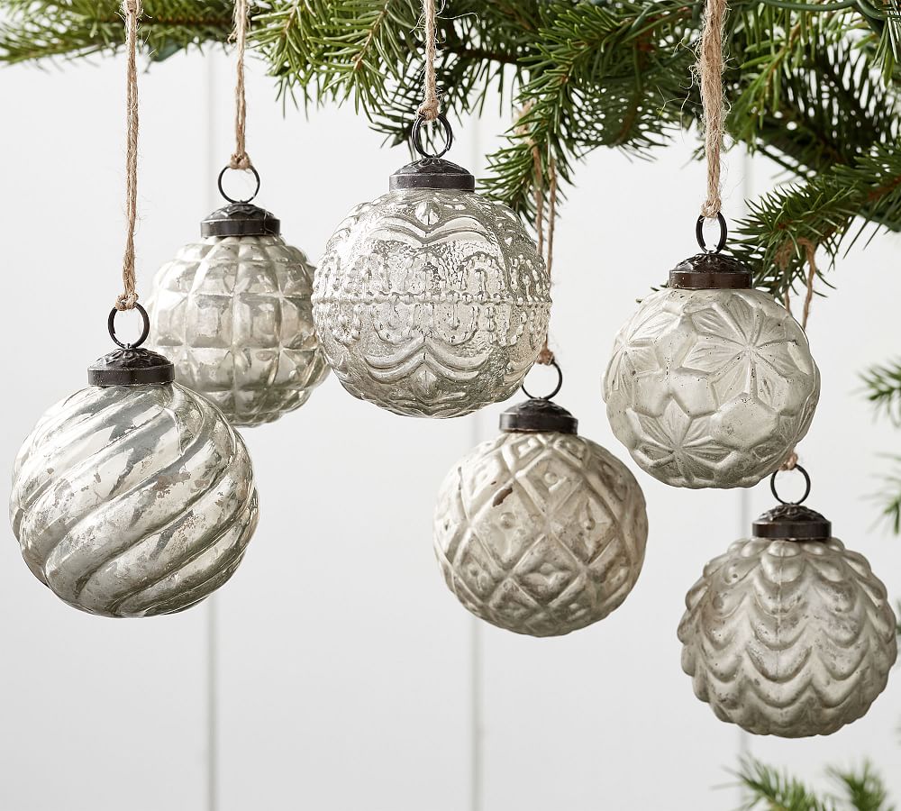 Mercury Glass Adorned Ornament Set - Silver