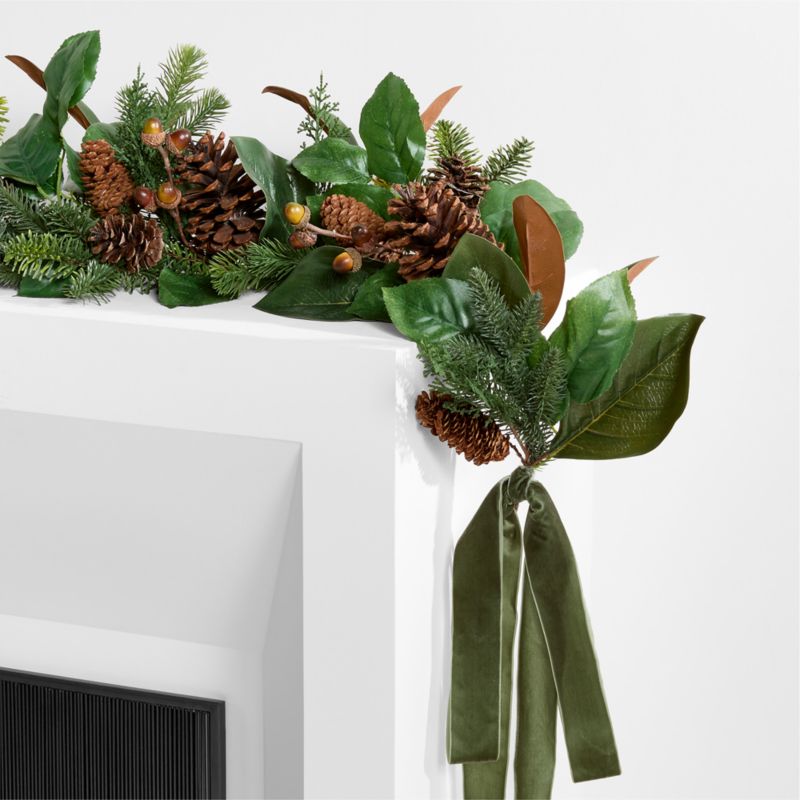 Faux Magnolia and Pinecone Pre-Lit Holiday Garland 6'