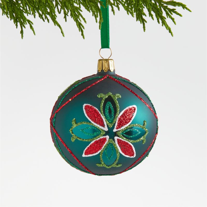 Flourish Green & Red Glitter Glass Ball Christmas Tree Ornament