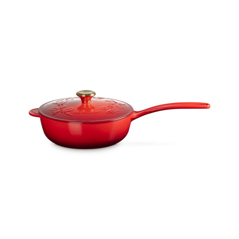 Le Creuset ® Traditional Holly Cerise 2.25-Qt. Round Saucier with Gold Knob
