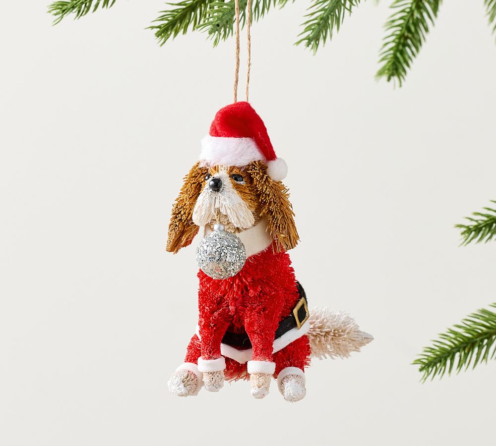 Bottlebrush Santa Dog Ornament
