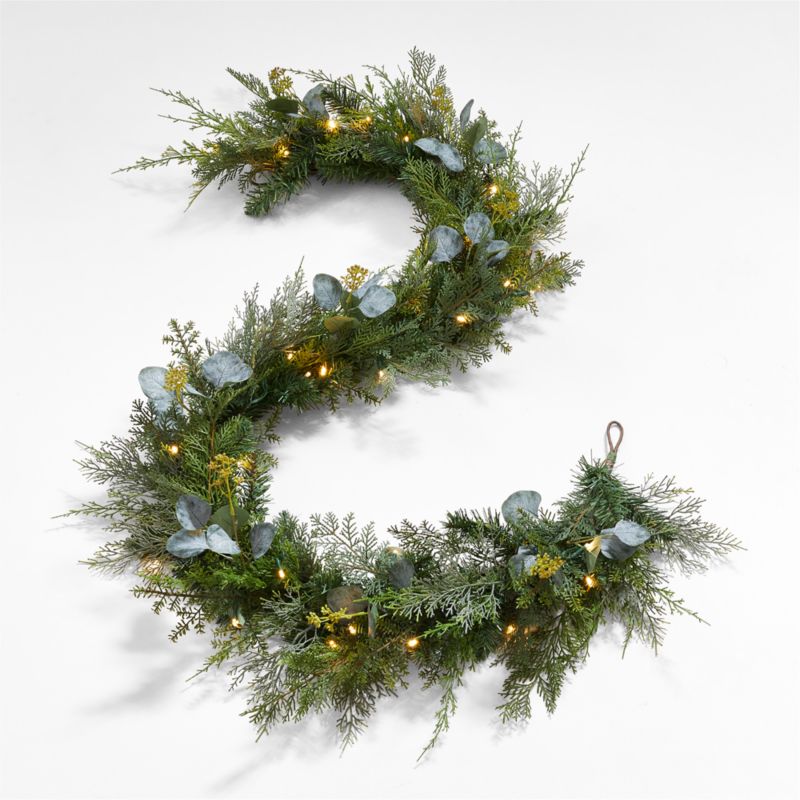 Faux Pre-Lit LED Pine and Eucalyptus Garland 6'