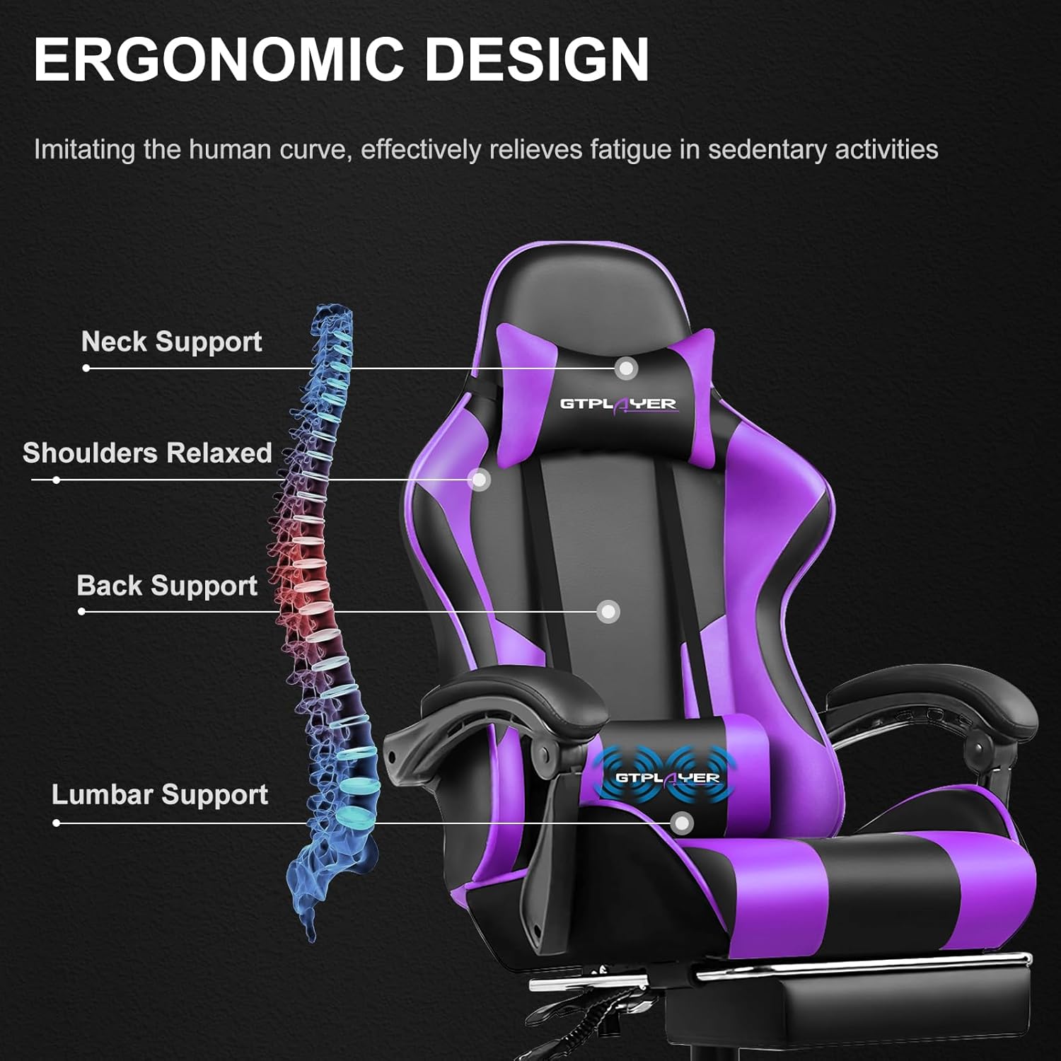 GTPLAYER Gaming Chair, Computer Chair with Footrest and Lumbar Support, Height Adjustable Game Chair with 360 -Swivel Seat and Headrest and for Office or Gaming (White)