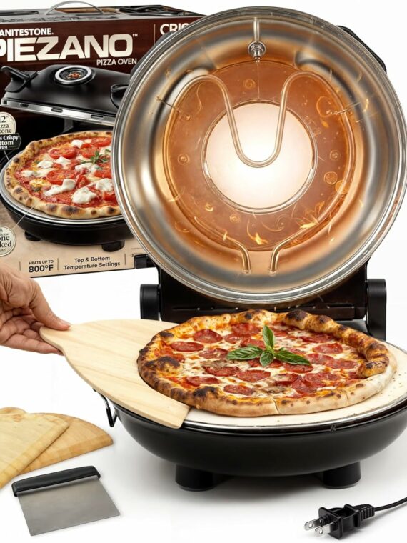 PIEZANO Crispy Crust Pizza Oven by Granitestone �?Electric Pizza Oven Indoor Portable  12 Inch Indoor Pizza Oven Countertop  Pizza Maker Heats up to 800?F for Stone Baked Pizza at Home As Seen on TV