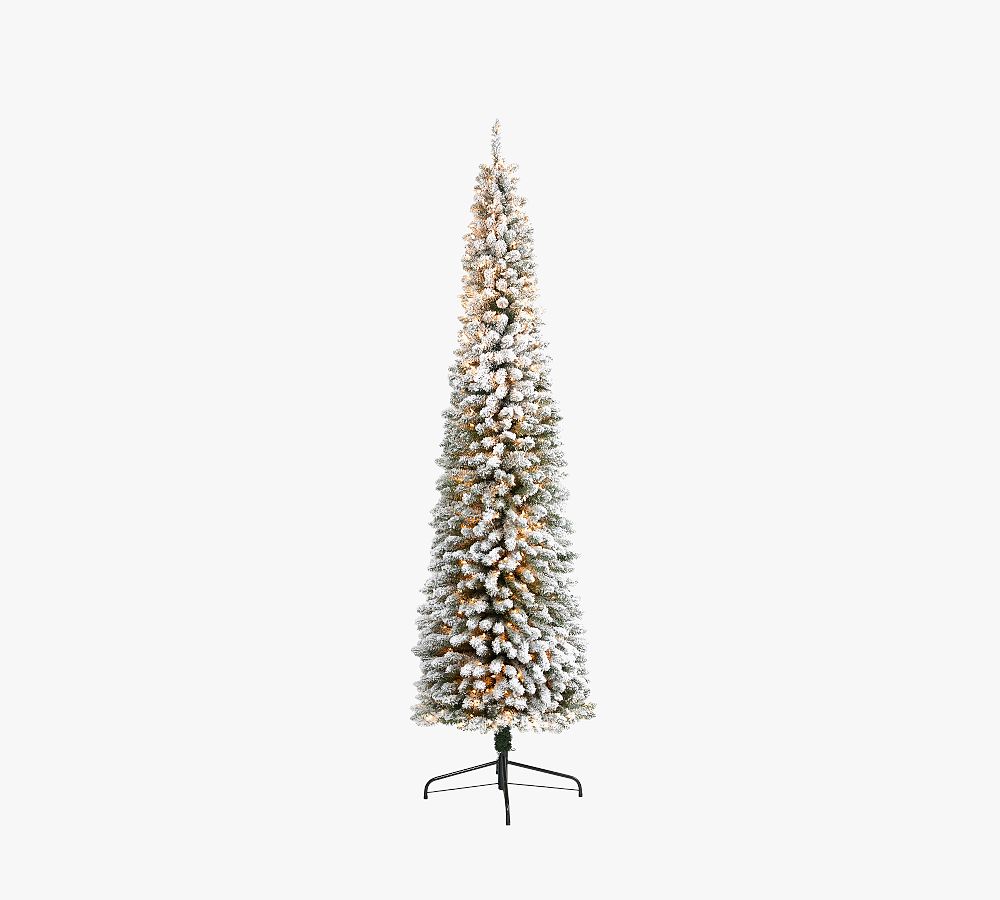 Lit Flocked Pencil Artificial Christmas Tree