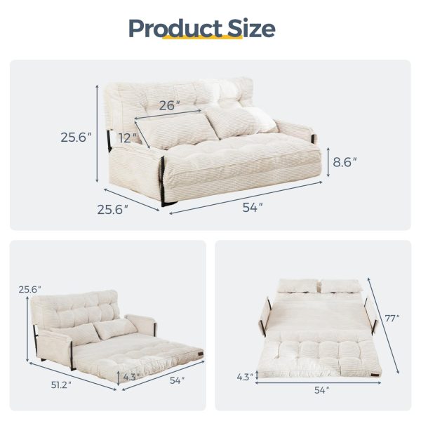 Adjustable Floor Sofa Bed with 2 Pillows, Multi-Functional Bean Bag Sleeper Bed with Armrest for Reading Gaming, Beige