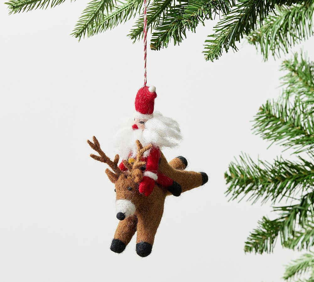 Felt Santa On Reindeer Ornament