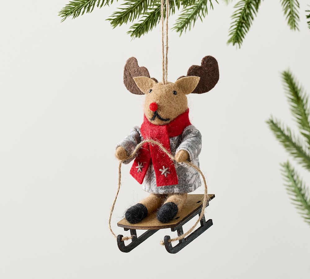 Sledding Moose Ornament