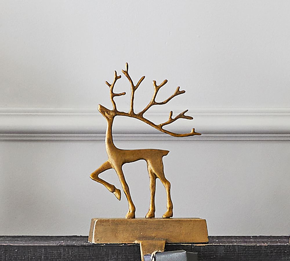 Brass Sculpted Reindeer Stocking Holders