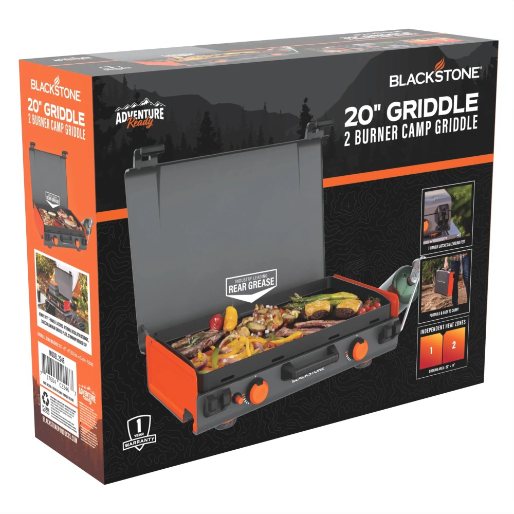 Blackstone Adventure Ready 20 x14  2-Burner Propane Camping Griddle with Latching Hood and Handle