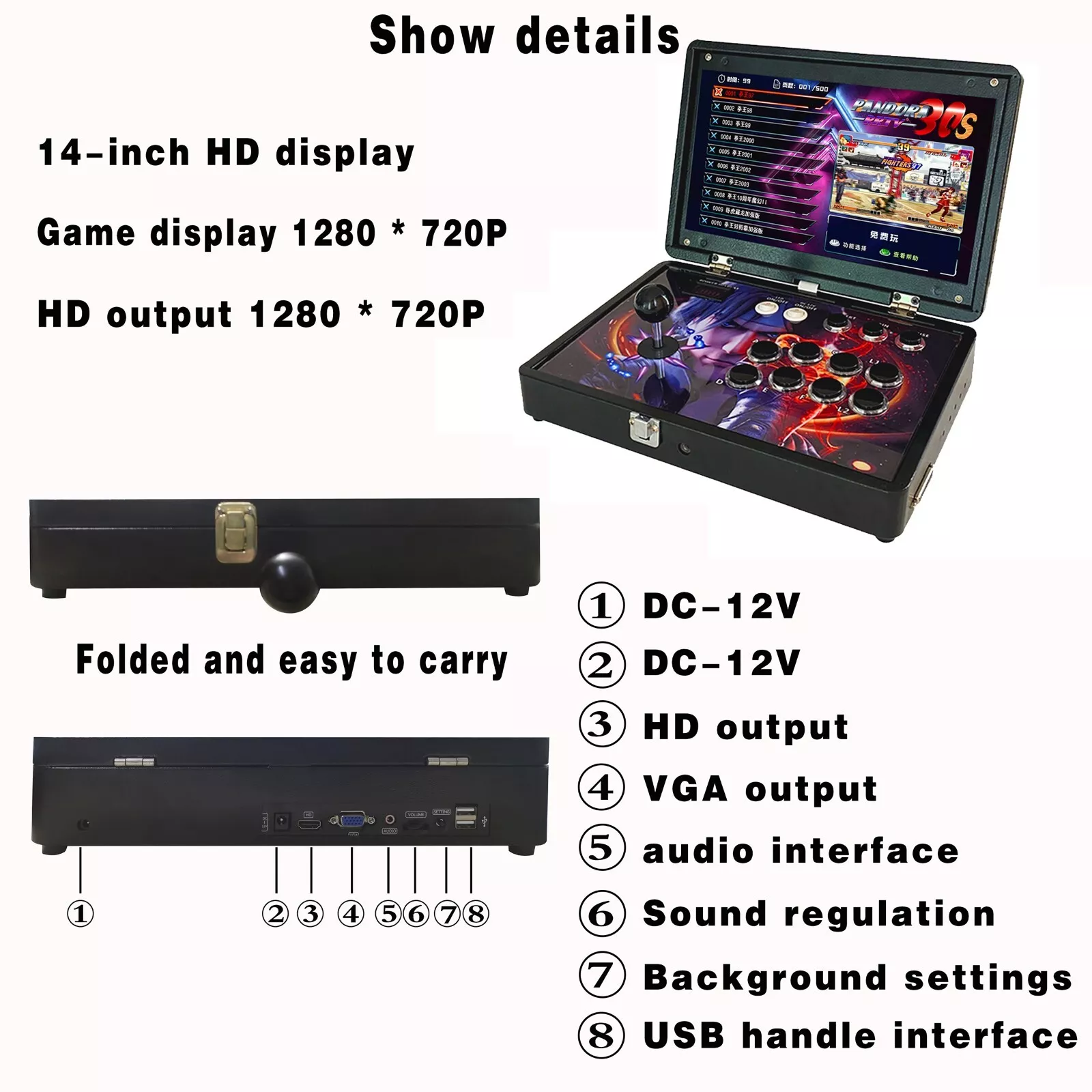Portable 3D Pandora Box 40S 26800 in 1 Retro Video Games 1280P HD Arcade Console
