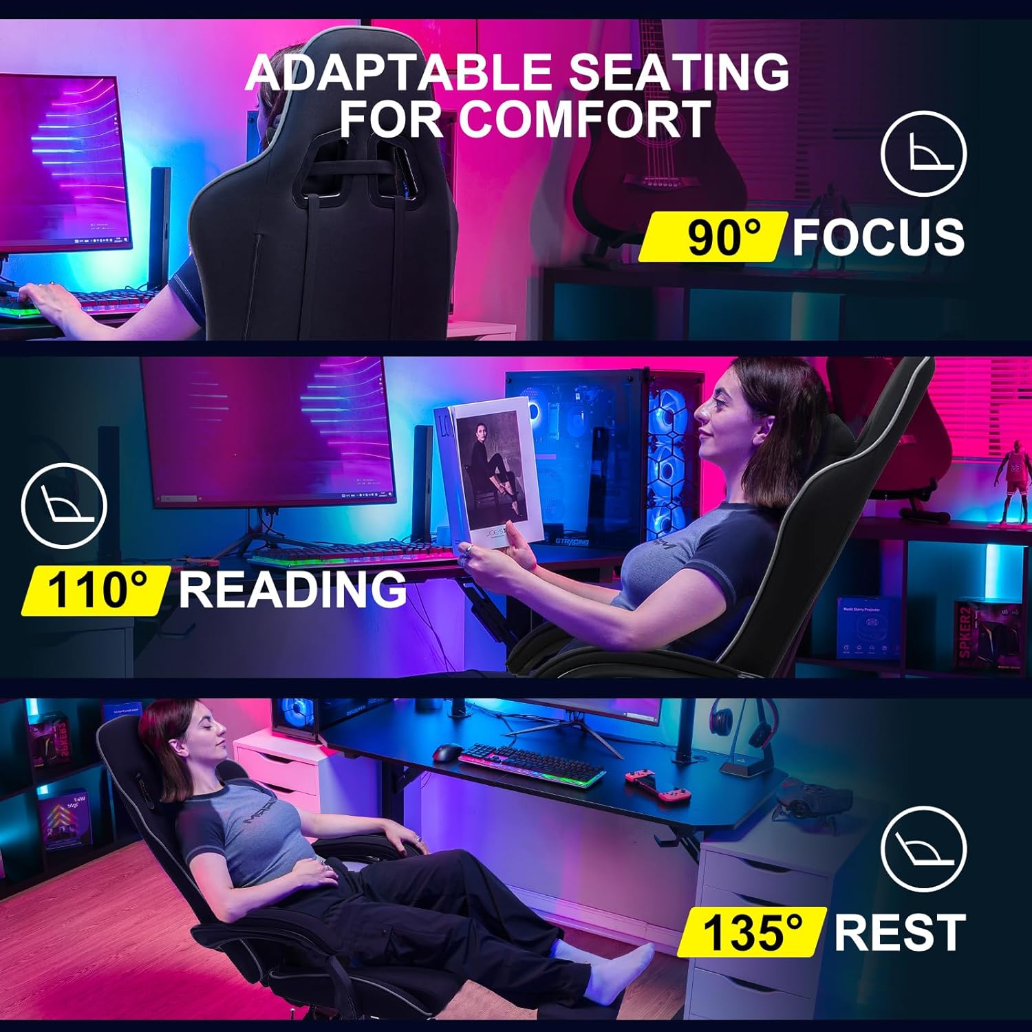 GTPLAYER Gaming Chair, Computer Chair with Footrest and Lumbar Support, Height Adjustable Game Chair with 360 -Swivel Seat and Headrest and for Office or Gaming (White)