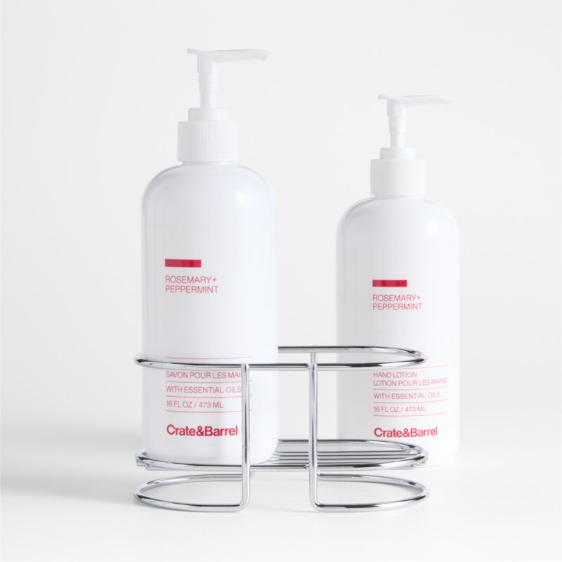Rosemary + Peppermint Hand Soap and Lotion Set with Stainless Steel Caddy