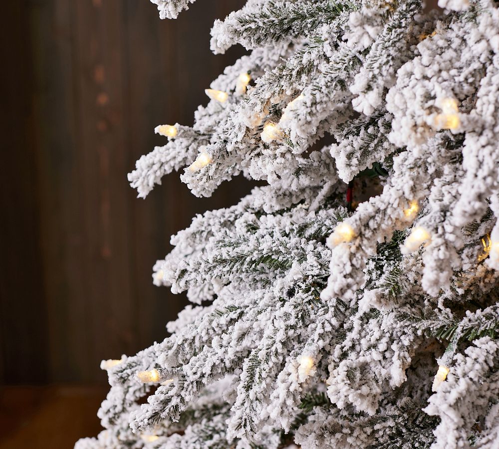 Lit Flocked Snow Pine Faux Christmas Tree
