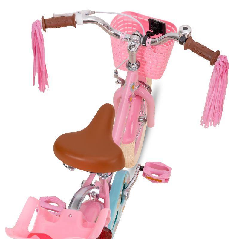 Little Daisy Kids Bike for 4 5 6 7 Years Girls with Handbrake, Children Princess Bicycle with Training Wheels Basket Streamer Toddler Cycle