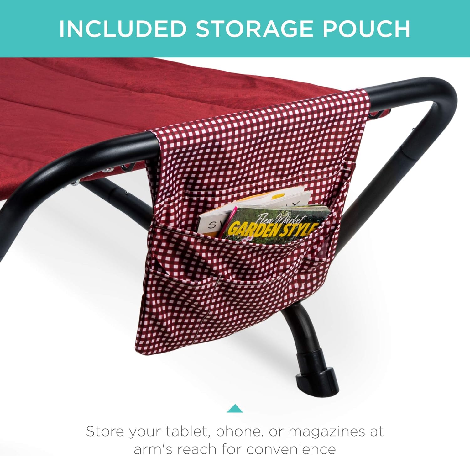 Best Choice Products Outdoor Hammock Bed with Stand for Patio, Backyard, Garden, Poolside w/Weather-Resistant Polyester, 500LB Weight Capacity, Pillow, Storage Pockets - Red