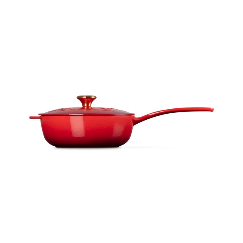 Le Creuset ® Traditional Holly Cerise 2.25-Qt. Round Saucier with Gold Knob