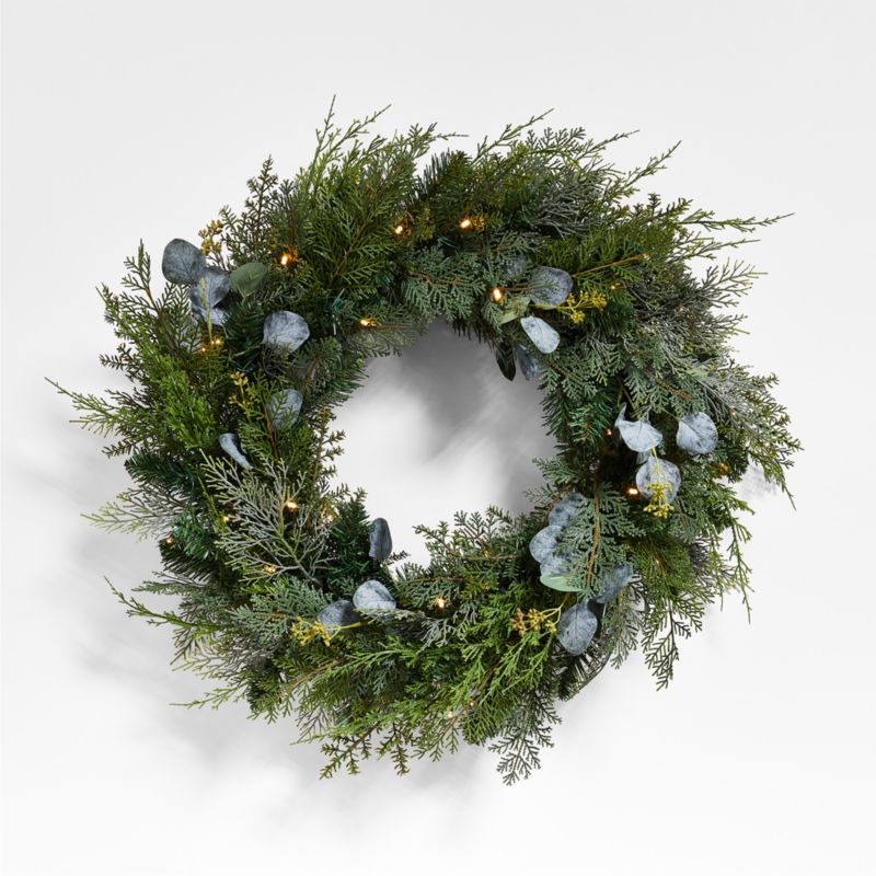 Faux Pre-Lit LED Pine and Eucalyptus Wreath 28