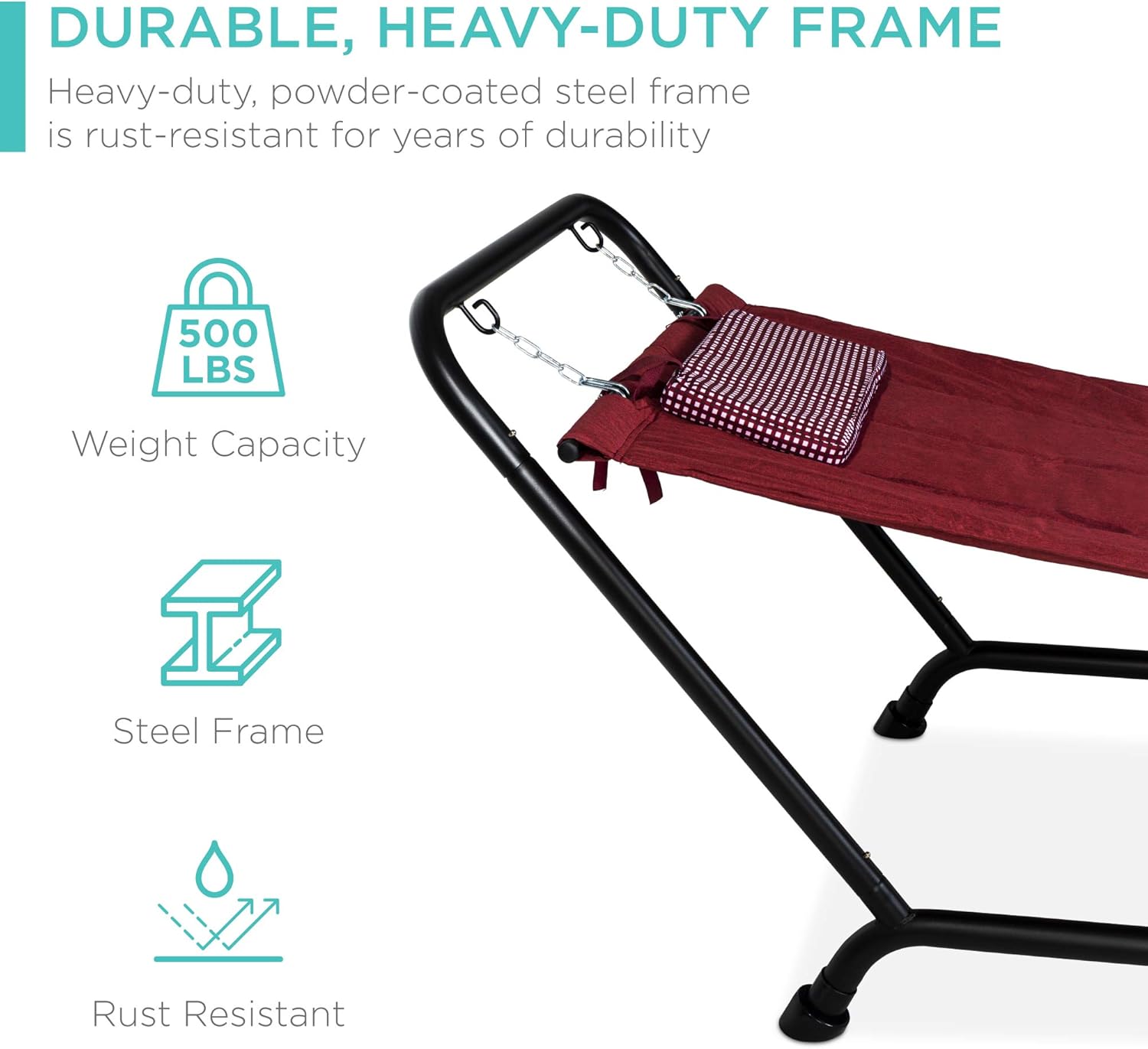 Best Choice Products Outdoor Hammock Bed with Stand for Patio, Backyard, Garden, Poolside w/Weather-Resistant Polyester, 500LB Weight Capacity, Pillow, Storage Pockets - Red