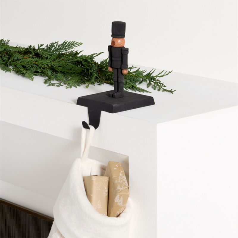 Zinc and Wood Nutcracker Holiday Stocking Holder