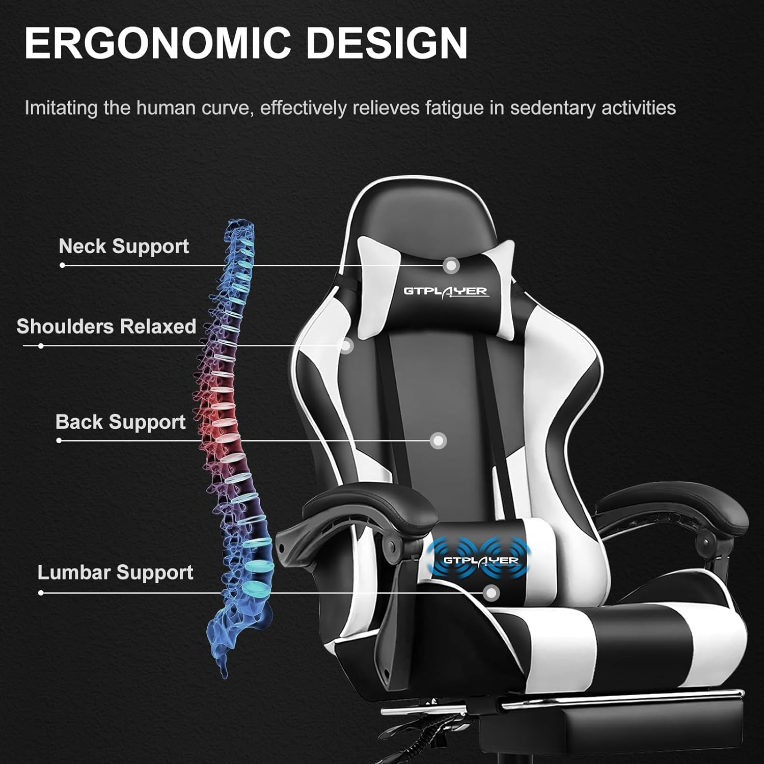 GTPLAYER Gaming Chair, Computer Chair with Footrest and Lumbar Support, Height Adjustable Game Chair with 360 -Swivel Seat and Headrest and for Office or Gaming (White)