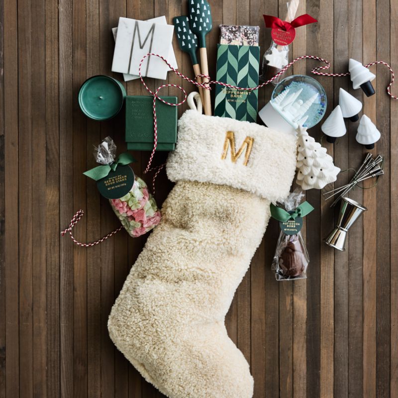 Travertine Beige Faux Shearling Christmas Stocking