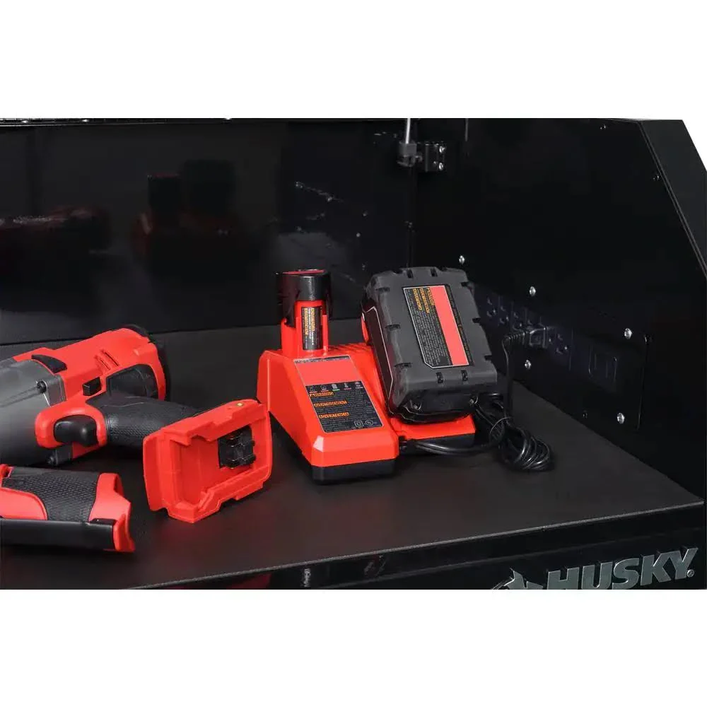 Husky 41 in. W x 24.5 in D Standard Duty 16-Drawer Combination Rolling Tool Chest and Top Tool Cabinet Set in Gloss Black