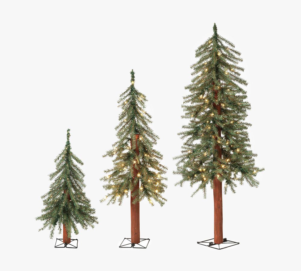 Lit Faux Battery-Operated Alpine Trees with Clear Lights - Set of 3 - 2 Ft., 3 Ft., & 4 Ft.