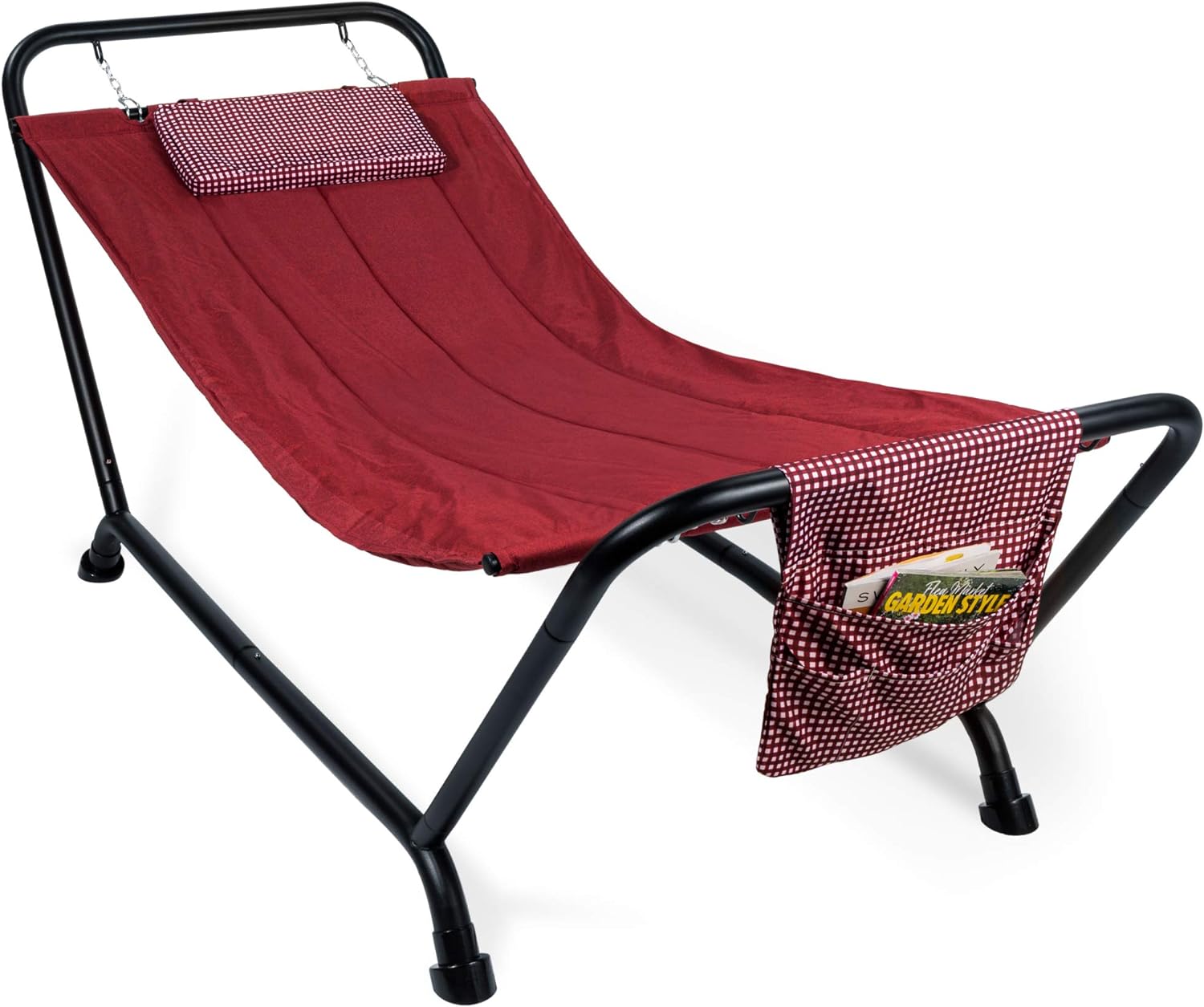 Best Choice Products Outdoor Hammock Bed with Stand for Patio, Backyard, Garden, Poolside w/Weather-Resistant Polyester, 500LB Weight Capacity, Pillow, Storage Pockets - Red