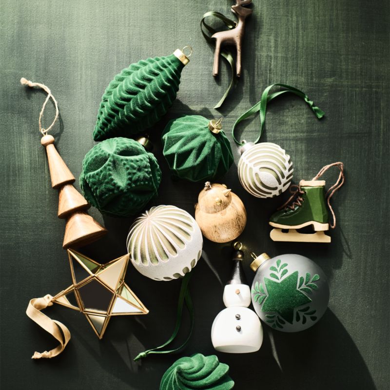 Green & White Ceramic Christmas Ornament, Set of 6