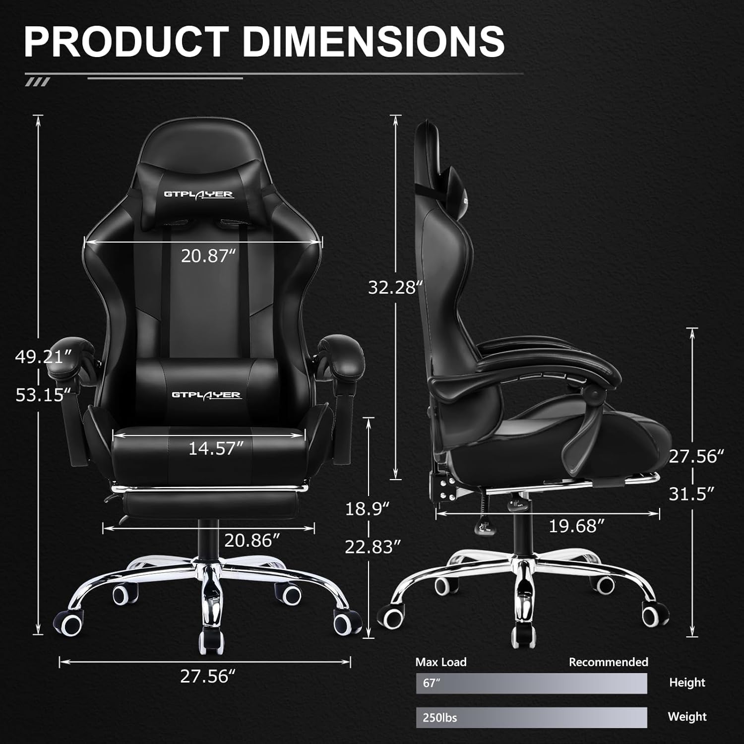 GTPLAYER Gaming Chair, Computer Chair with Footrest and Lumbar Support, Height Adjustable Game Chair with 360 -Swivel Seat and Headrest and for Office or Gaming (White)
