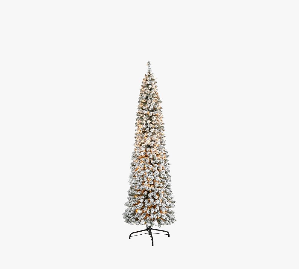 Lit Flocked Pencil Artificial Christmas Tree