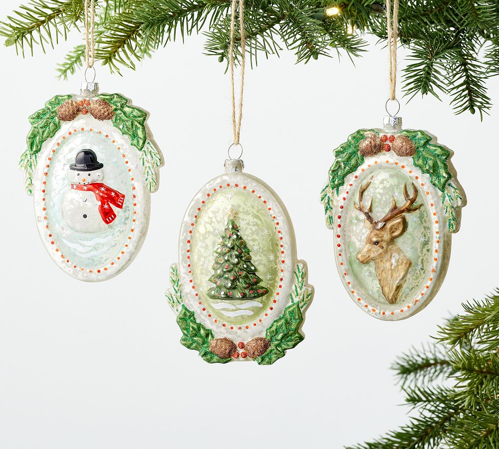Mercury Glass Figurine Medallion Ornaments