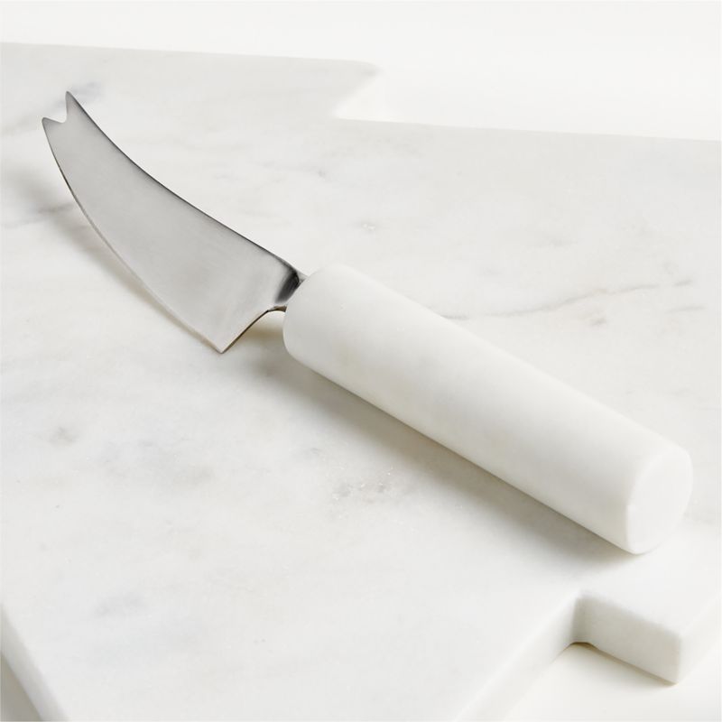 White Marble Holiday Tree Cheese Board with Knife