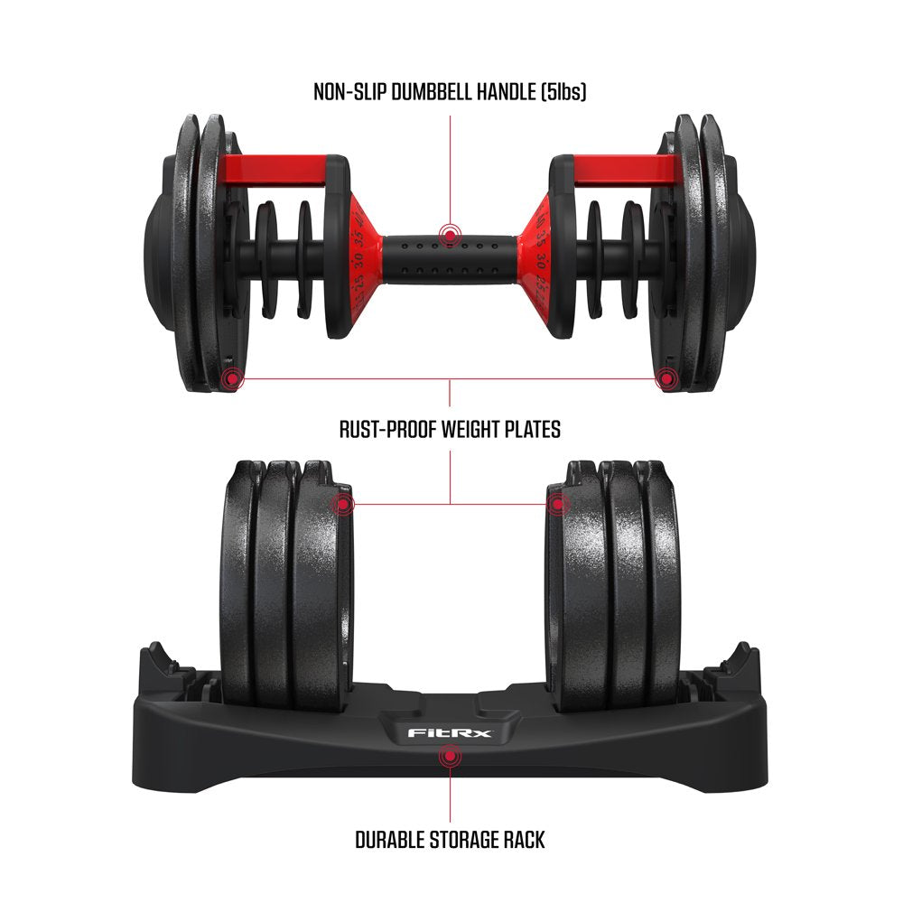 FitRx Smart Bell, Quick Select Adjustable Dumbbell, 5-52.5 Lbs