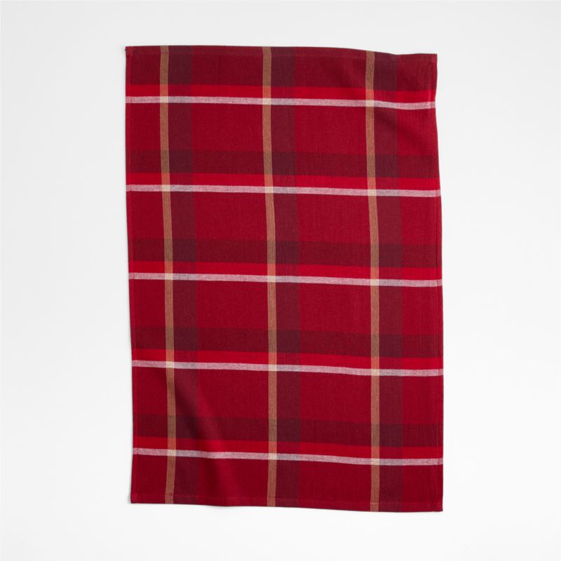 Holiday Red Plaid and Stripe Organic Cotton Kitchen Towels, Set of 3