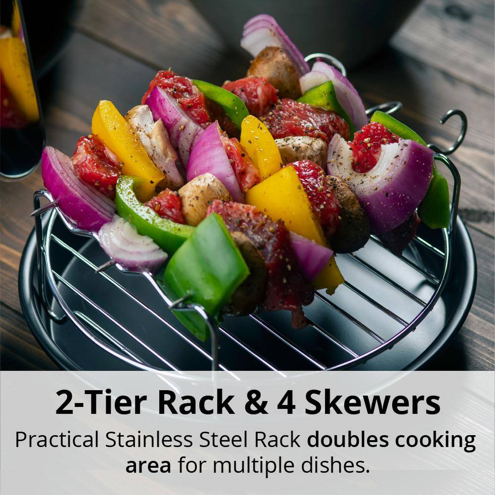 ARIA 5Qt Teflon-Free Premium Ceramic Air Fryer with 2-Tier Stainless Steel Rack Baking Pan Skewers and Extended Recipe Book CFA-897