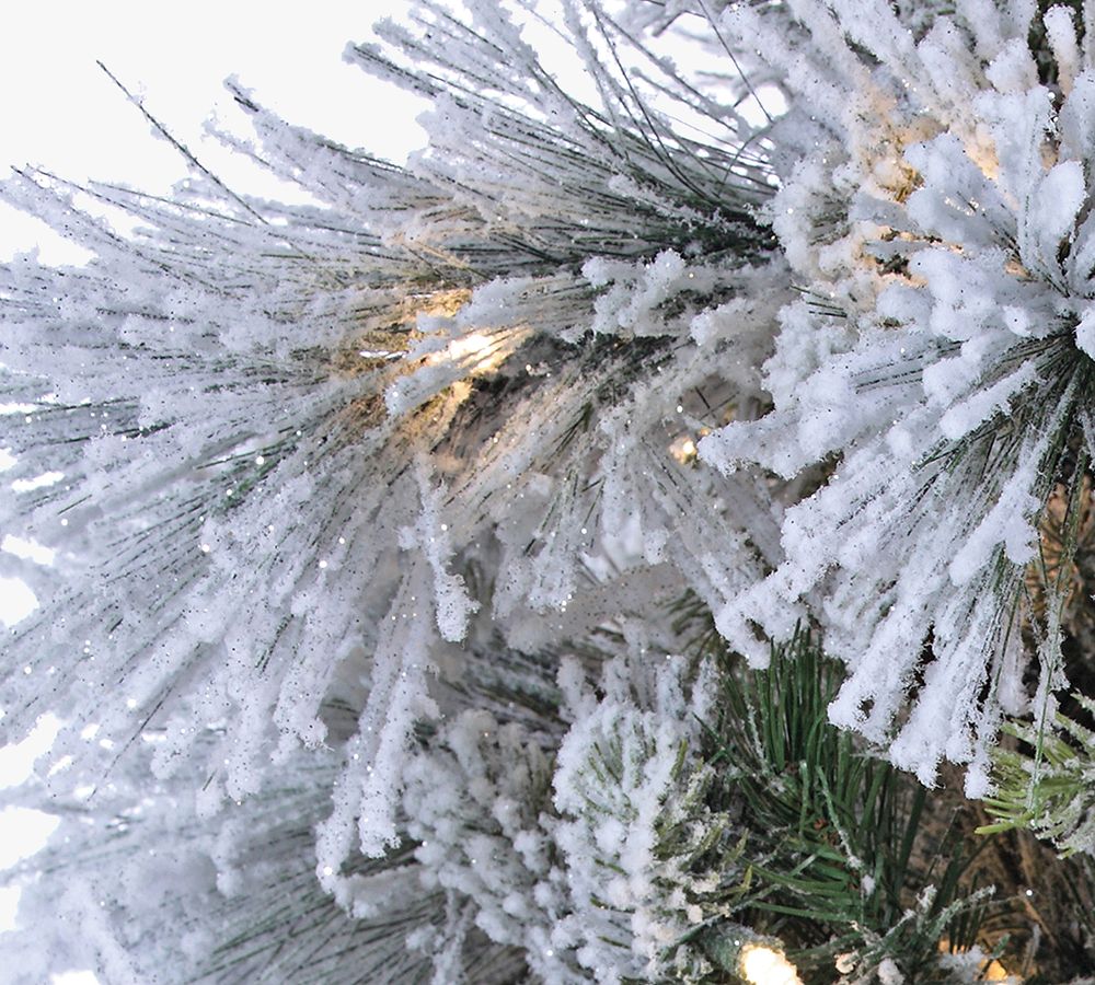 Lit LED Flocked Snowbell Pine Faux Christmas Trees